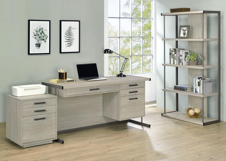 Loomis - 4 - Drawer Computer Desk - Whitewashed Gray Computer Desk modern furniture Contempo Furniture
