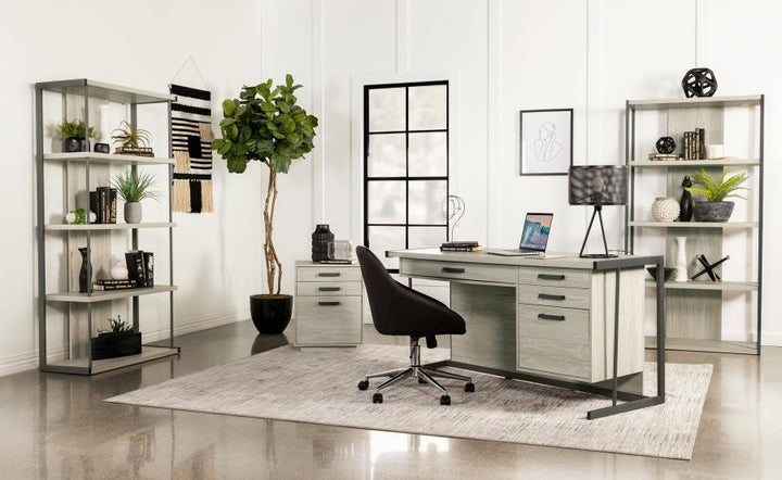 Loomis - 4 - Drawer Computer Desk - Whitewashed Gray Computer Desk modern furniture Contempo Furniture