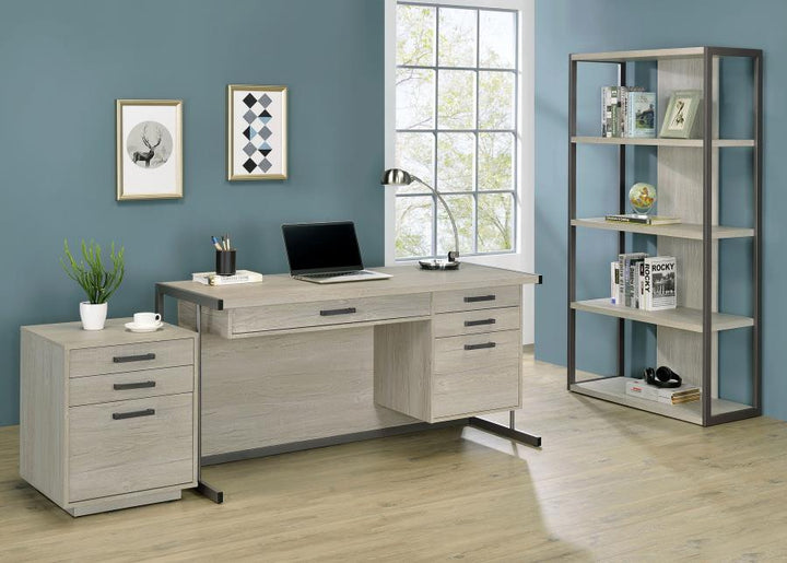Loomis - 4 - Drawer Computer Desk - Whitewashed Gray Computer Desk modern furniture Contempo Furniture
