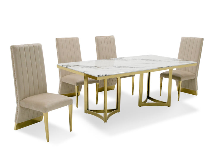 Loomis - White Marble &amp; Gold Dining Table