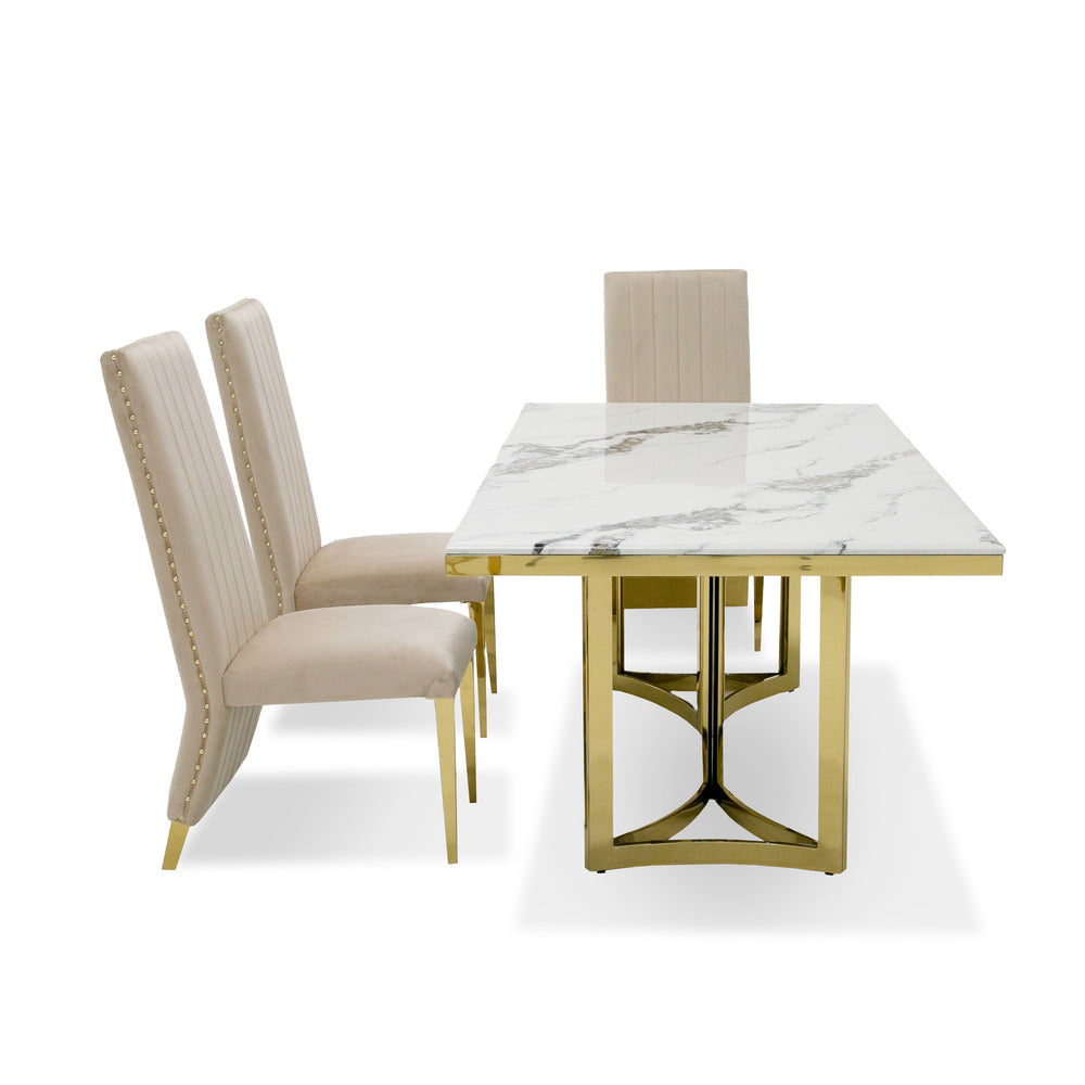 Loomis - White Marble & Gold Dining Table