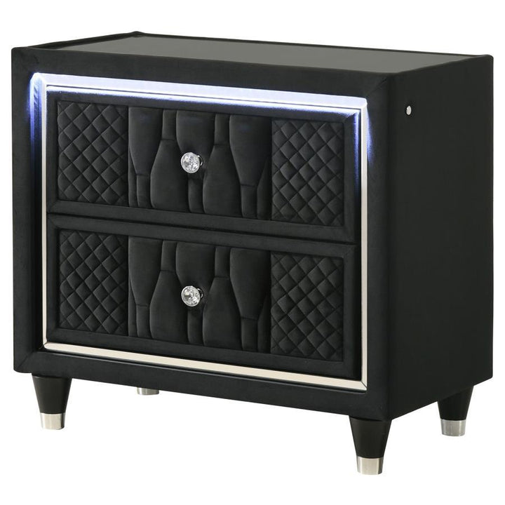 Lorient - 2 - Drawer LED Nightstand With USB - Black Nightstand w/ Charging Station modern furniture Contempo Furniture