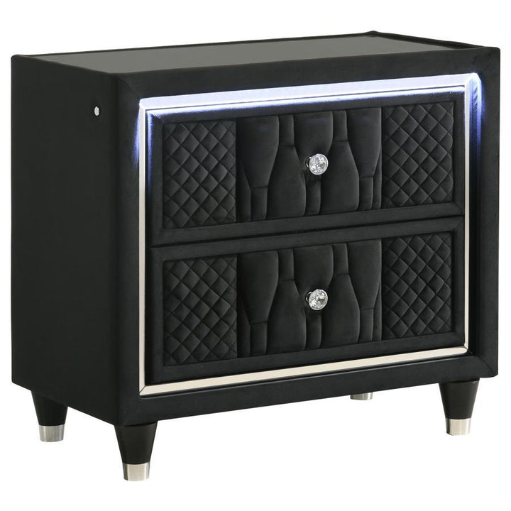 Lorient - 2 - Drawer LED Nightstand With USB - Black Nightstand w/ Charging Station modern furniture Contempo Furniture