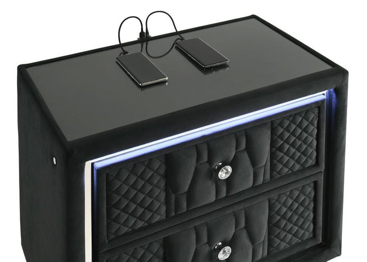 Lorient - 2 - Drawer LED Nightstand With USB - Black Nightstand w/ Charging Station modern furniture Contempo Furniture