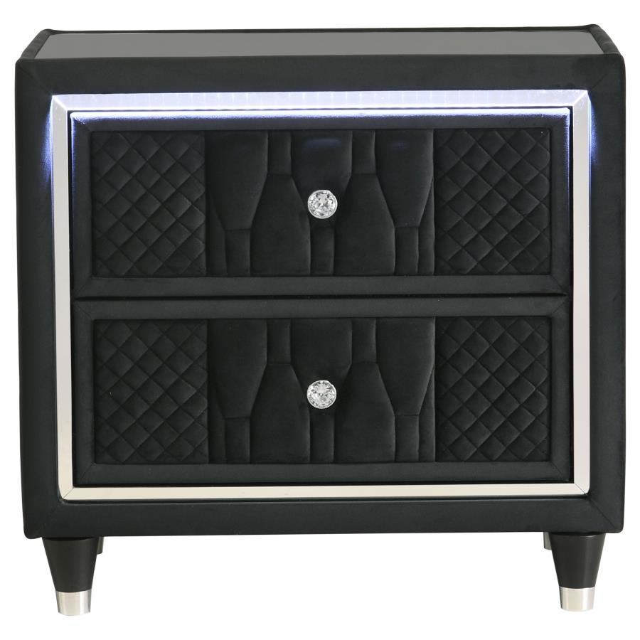 Lorient - 2 - Drawer LED Nightstand With USB - Black Nightstand w/ Charging Station modern furniture Contempo Furniture