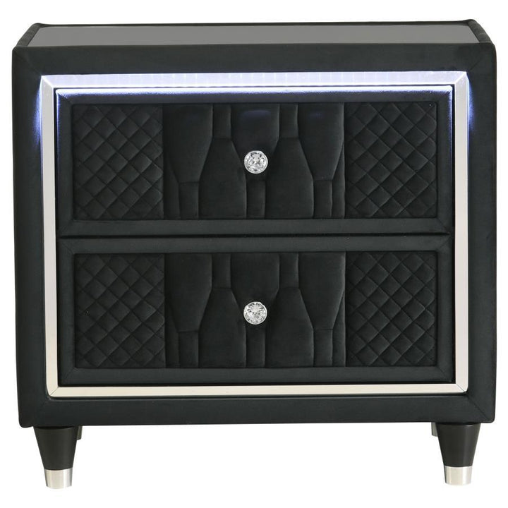 Lorient - 2 - Drawer LED Nightstand With USB - Black Nightstand w/ Charging Station modern furniture Contempo Furniture