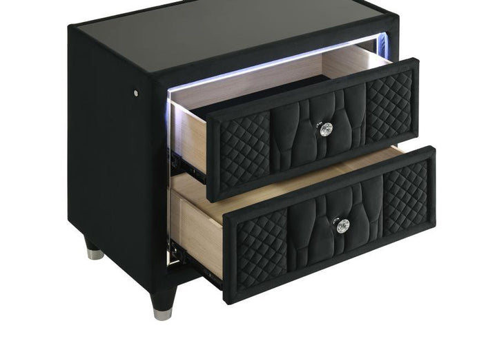Lorient - 2 - Drawer LED Nightstand With USB - Black Nightstand w/ Charging Station modern furniture Contempo Furniture