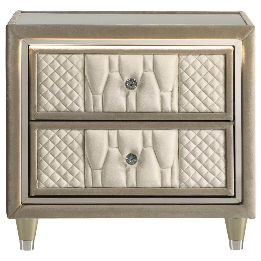 Lorient - 2 - Drawer LED Nightstand With USB - Ivory And Camel Nightstand w/ Charging Station modern furniture Contempo Furniture