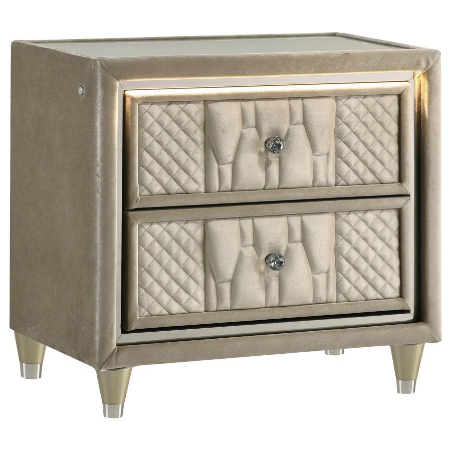 Lorient - 2 - Drawer LED Nightstand With USB - Ivory And Camel Nightstand w/ Charging Station modern furniture Contempo Furniture
