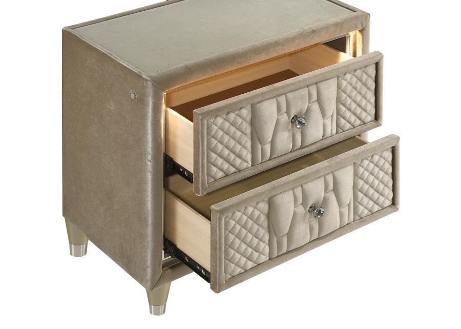 Lorient - 2 - Drawer LED Nightstand With USB - Ivory And Camel Nightstand w/ Charging Station modern furniture Contempo Furniture