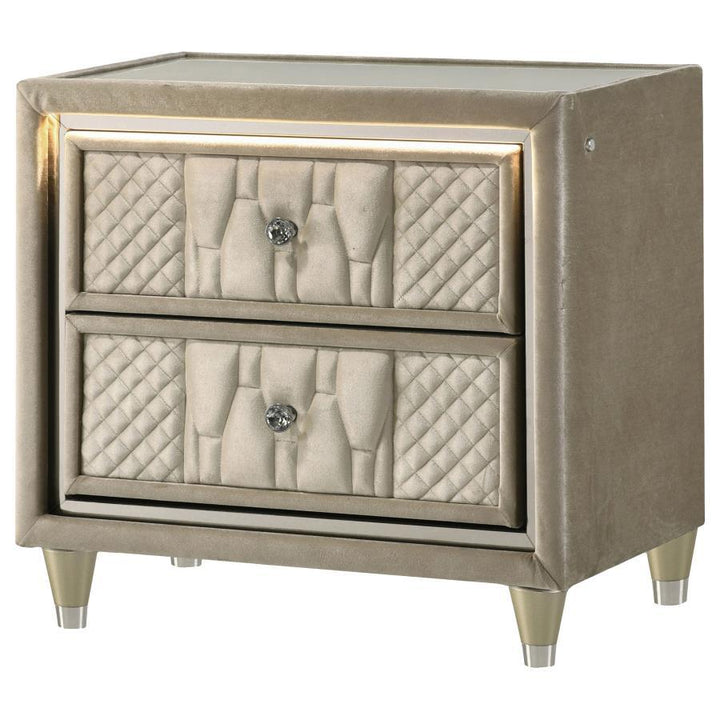Lorient - 2 - Drawer LED Nightstand With USB - Ivory And Camel Nightstand w/ Charging Station modern furniture Contempo Furniture