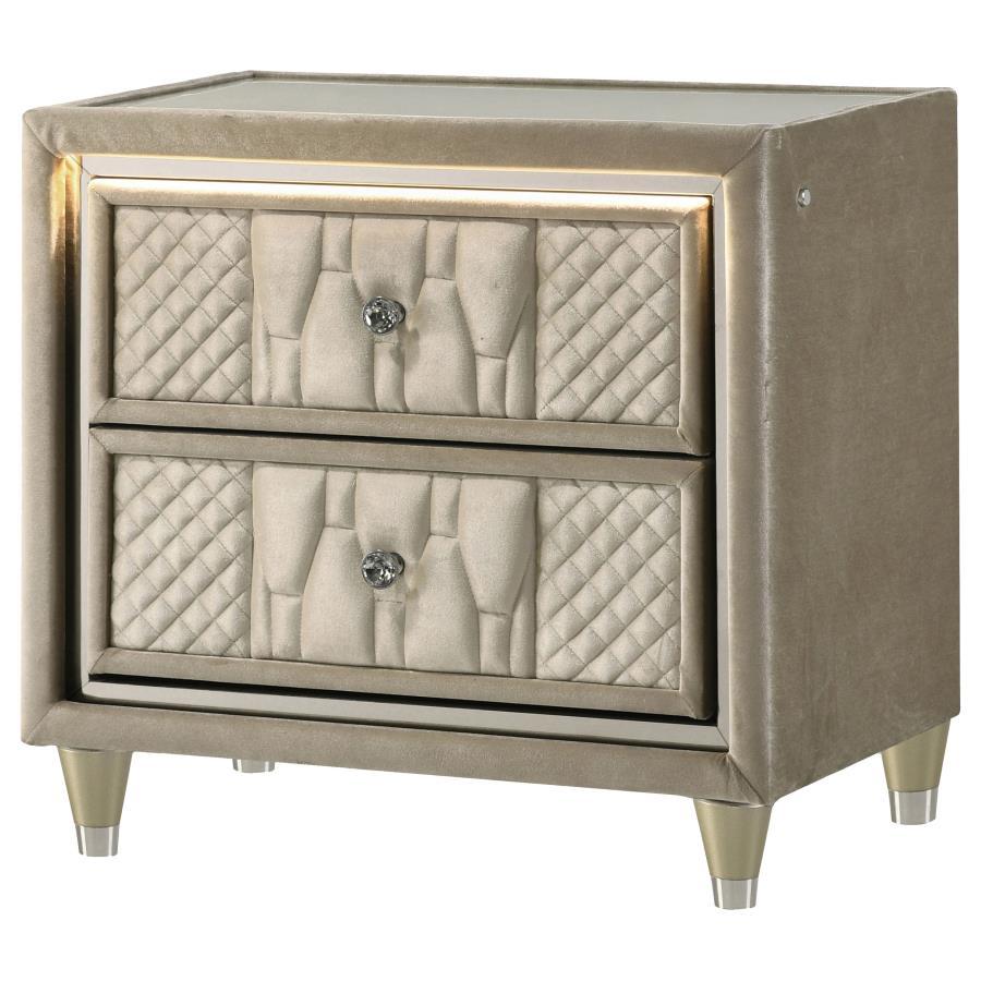 Lorient - 2 - Drawer LED Nightstand With USB - Ivory And Camel Nightstand w/ Charging Station modern furniture Contempo Furniture