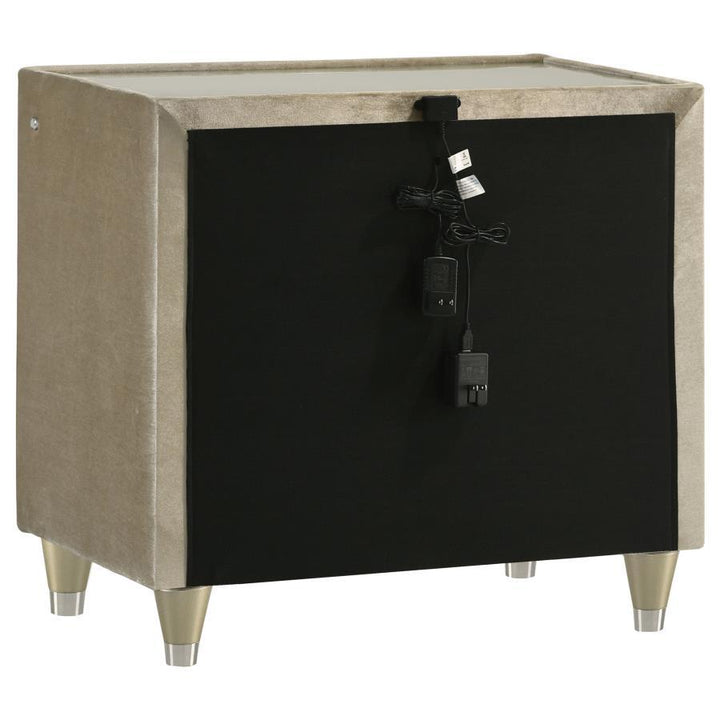 Lorient - 2 - Drawer LED Nightstand With USB - Ivory And Camel Nightstand w/ Charging Station modern furniture Contempo Furniture