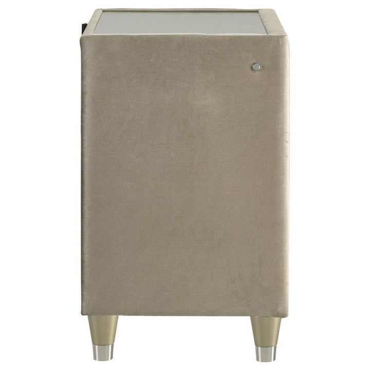 Lorient - 2 - Drawer LED Nightstand With USB - Ivory And Camel Nightstand w/ Charging Station modern furniture Contempo Furniture