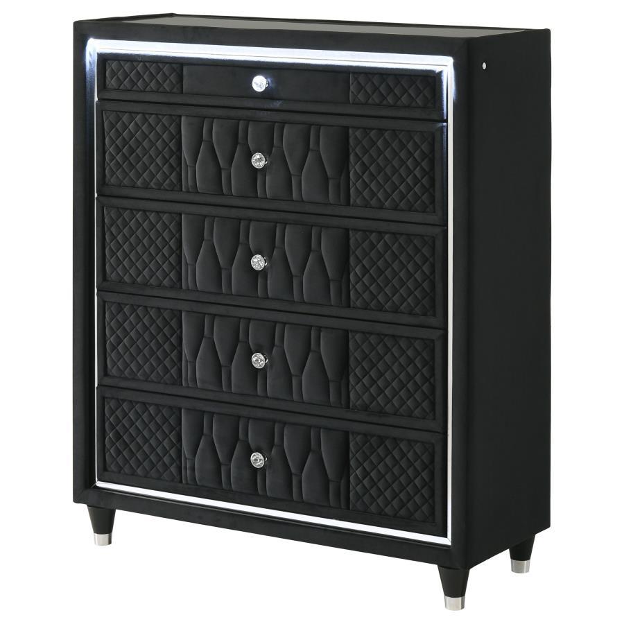 Lorient - 5 - Drawer LED Chest of Drawers - Black Accent Chest modern furniture Contempo Furniture