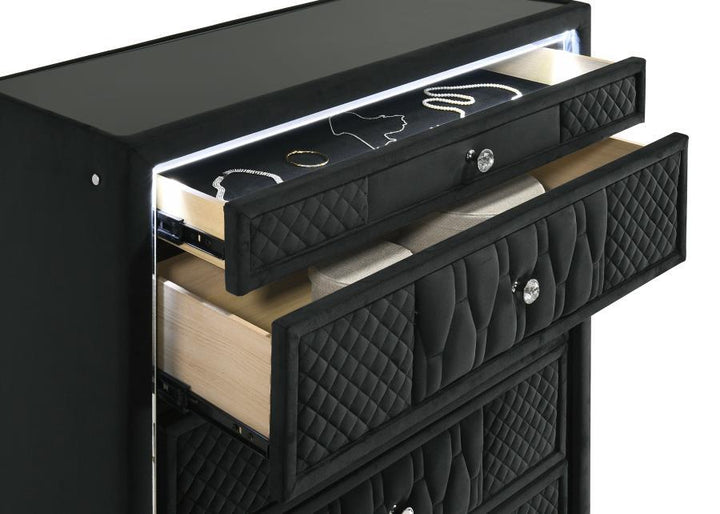 Lorient - 5 - Drawer LED Chest of Drawers - Black Accent Chest modern furniture Contempo Furniture