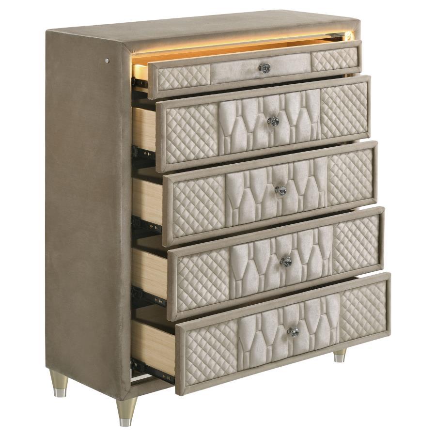 Lorient - 5 - Drawer LED Chest Of Drawers - Ivory And Camel Accent Chest modern furniture Contempo Furniture