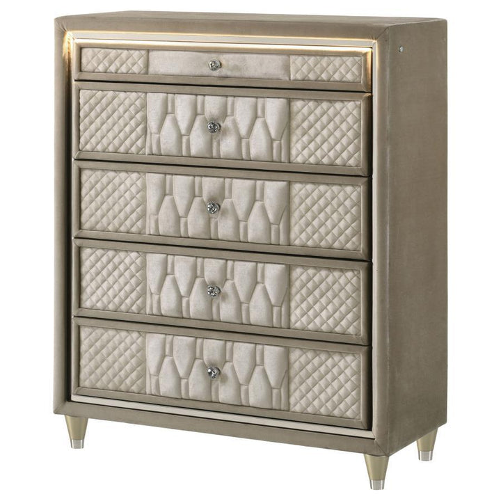 Lorient - 5 - Drawer LED Chest Of Drawers - Ivory And Camel Accent Chest modern furniture Contempo Furniture