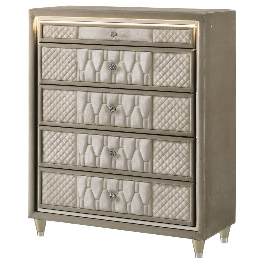 Lorient - 5 - Drawer LED Chest Of Drawers - Ivory And Camel Accent Chest modern furniture Contempo Furniture
