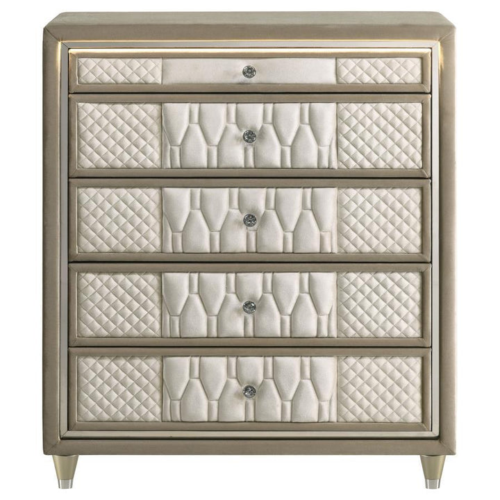 Lorient - 5 - Drawer LED Chest Of Drawers - Ivory And Camel Accent Chest modern furniture Contempo Furniture