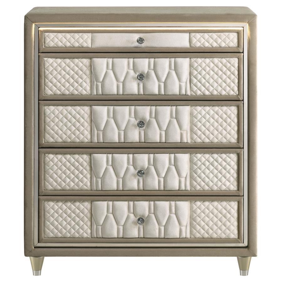 Lorient - 5 - Drawer LED Chest Of Drawers - Ivory And Camel Accent Chest modern furniture Contempo Furniture