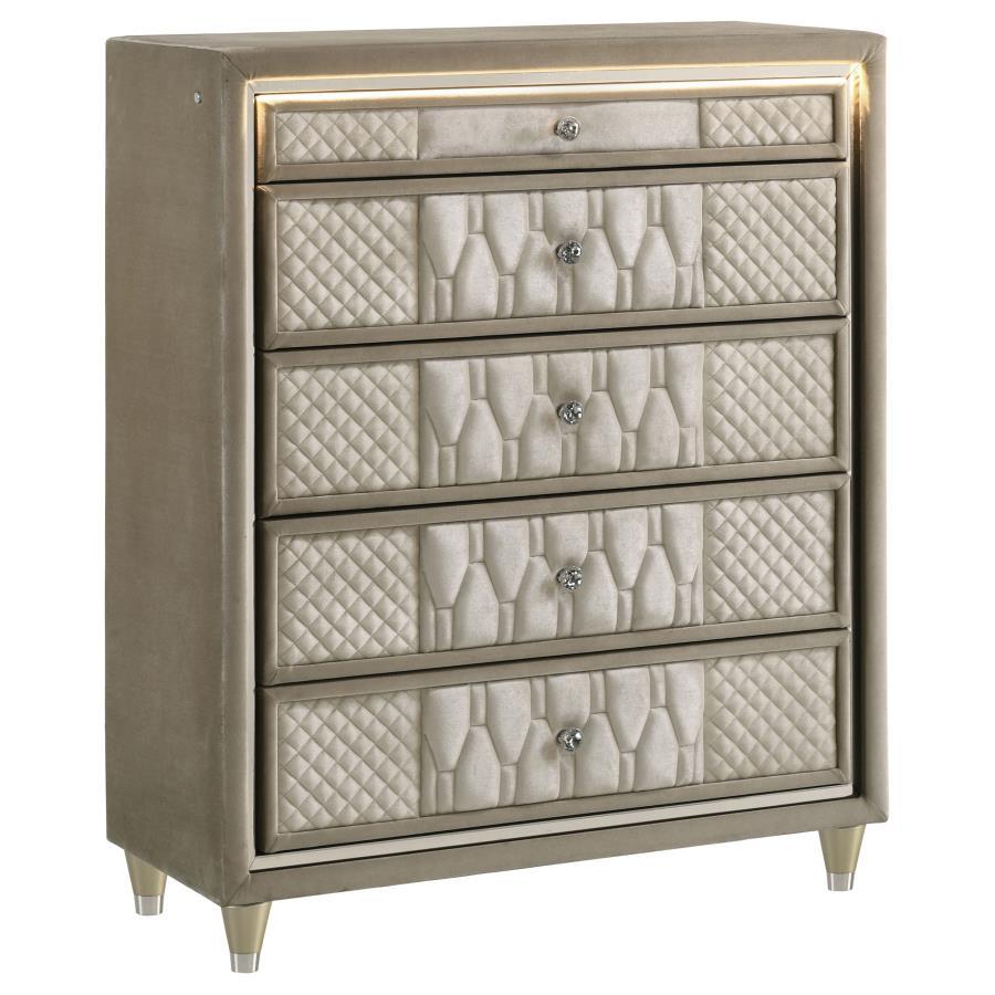 Lorient - 5 - Drawer LED Chest Of Drawers - Ivory And Camel Accent Chest modern furniture Contempo Furniture