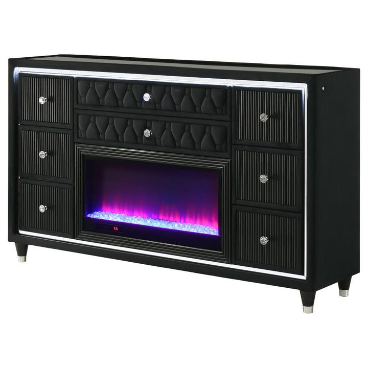 Lorient - 8 - Drawer LED Bedroom Flame Box Dresser - Black Dressers modern furniture Contempo Furniture
