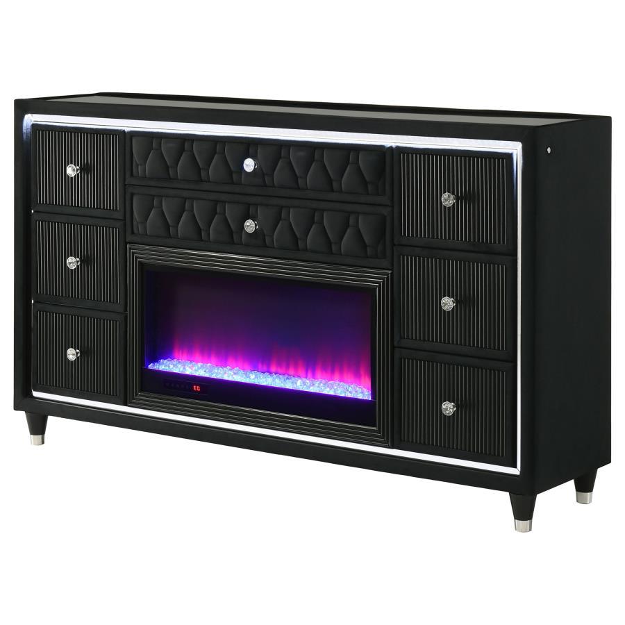 Lorient - 8 - Drawer LED Bedroom Flame Box Dresser - Black Dressers modern furniture Contempo Furniture