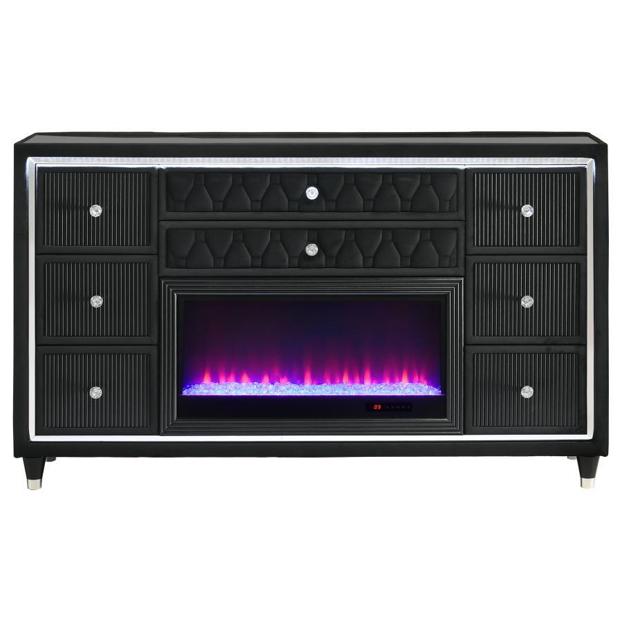 Lorient - 8 - Drawer LED Bedroom Flame Box Dresser - Black Dressers modern furniture Contempo Furniture