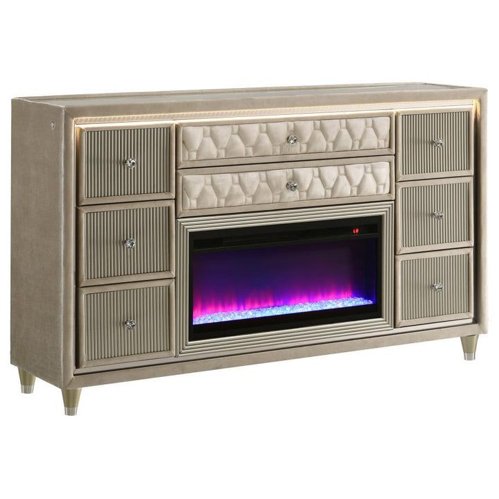Lorient - 8 - Drawer LED Bedroom Flame Box Dresser - Ivory Camel Dressers modern furniture Contempo Furniture