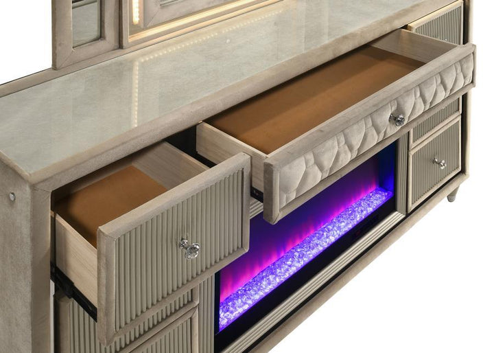 Lorient - 8 - Drawer LED Bedroom Flame Box Dresser - Ivory Camel Dressers modern furniture Contempo Furniture