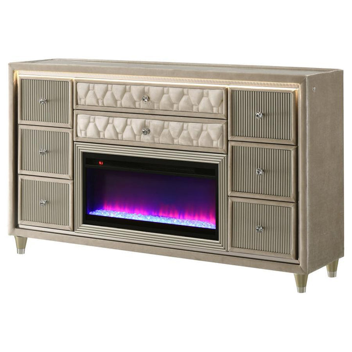 Lorient - 8 - Drawer LED Bedroom Flame Box Dresser - Ivory Camel Dressers modern furniture Contempo Furniture