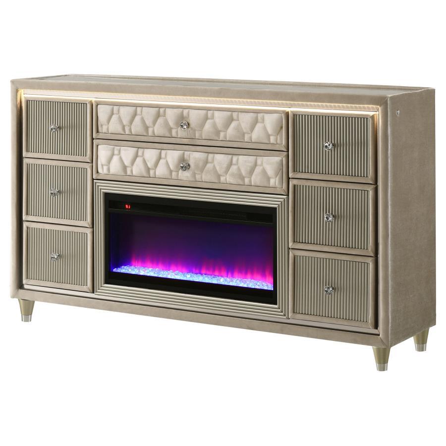 Lorient - 8 - Drawer LED Bedroom Flame Box Dresser - Ivory Camel Dressers modern furniture Contempo Furniture