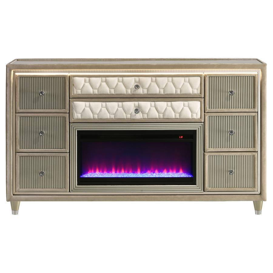 Lorient - 8 - Drawer LED Bedroom Flame Box Dresser - Ivory Camel Dressers modern furniture Contempo Furniture