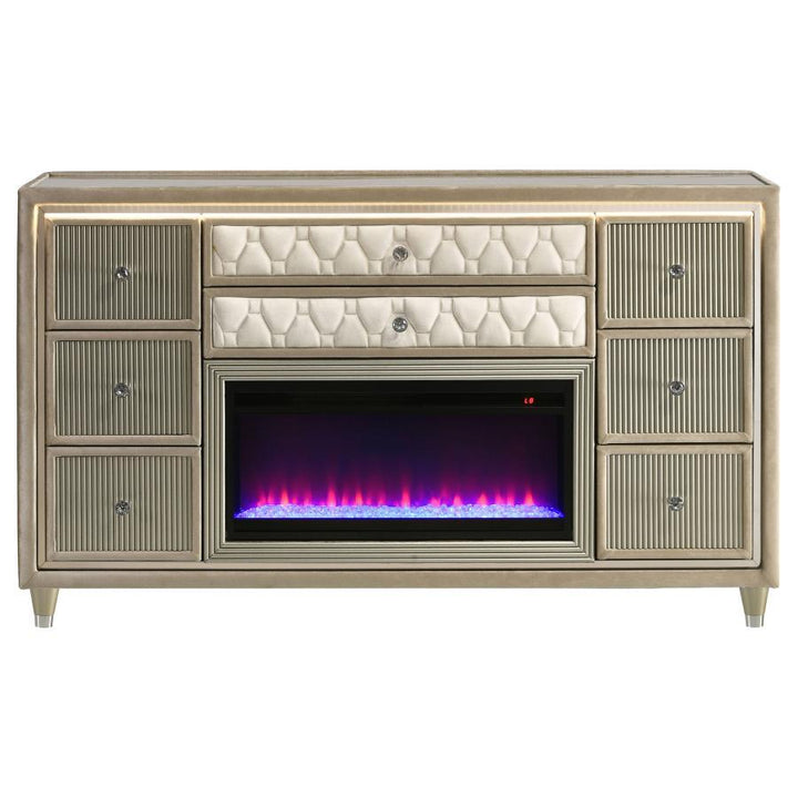 Lorient - 8 - Drawer LED Bedroom Flame Box Dresser - Ivory Camel Dressers modern furniture Contempo Furniture