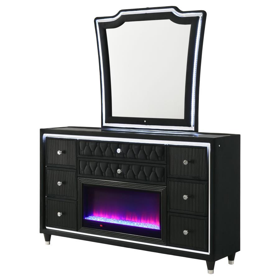 Lorient - 8 - Drawer LED Flame Box Dresser And Mirror - Black Dresser & Mirror modern furniture Contempo Furniture