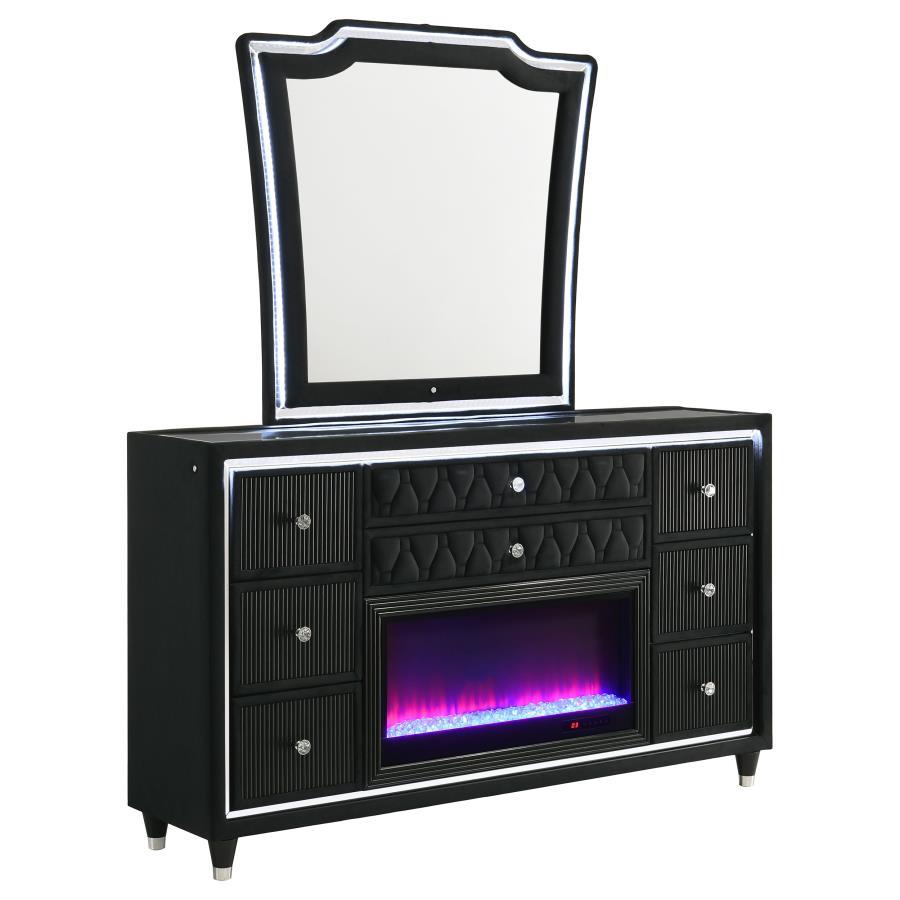 Lorient - 8 - Drawer LED Flame Box Dresser And Mirror - Black Dresser & Mirror modern furniture Contempo Furniture