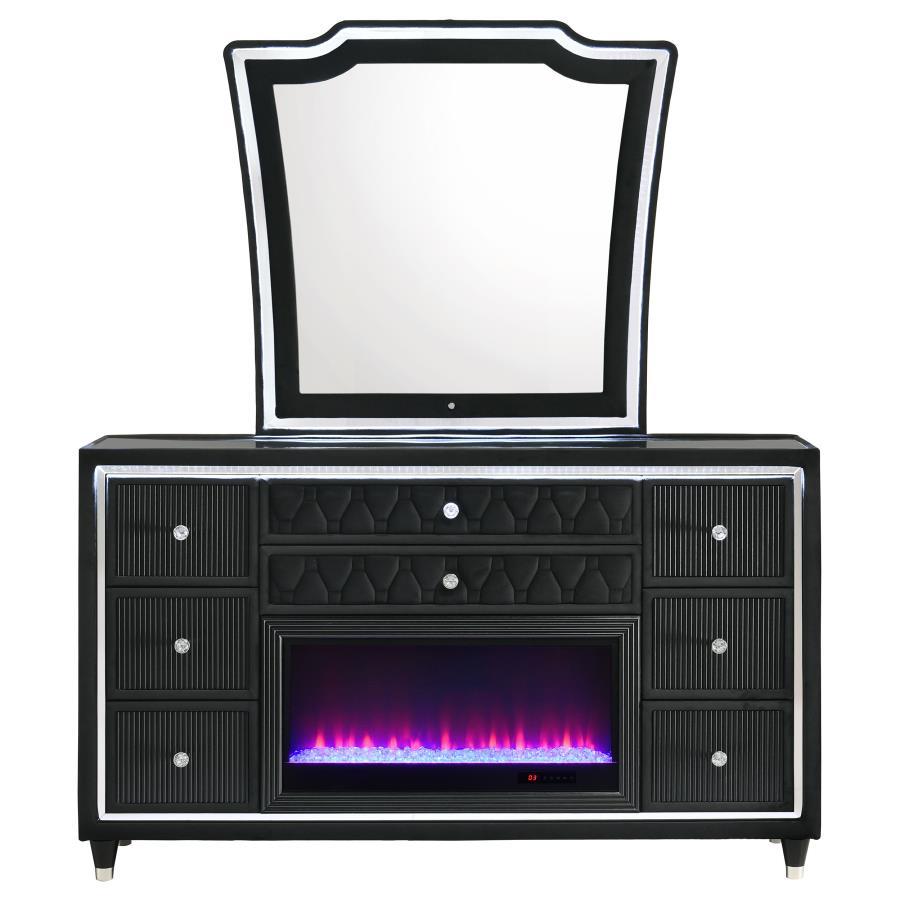 Lorient - 8 - Drawer LED Flame Box Dresser And Mirror - Black Dresser & Mirror modern furniture Contempo Furniture