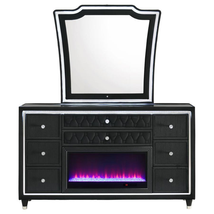 Lorient - 8 - Drawer LED Flame Box Dresser And Mirror - Black Dresser &amp; Mirror modern furniture Contempo Furniture