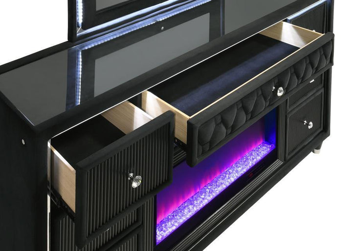 Lorient - 8 - Drawer LED Flame Box Dresser And Mirror - Black Dresser &amp; Mirror modern furniture Contempo Furniture