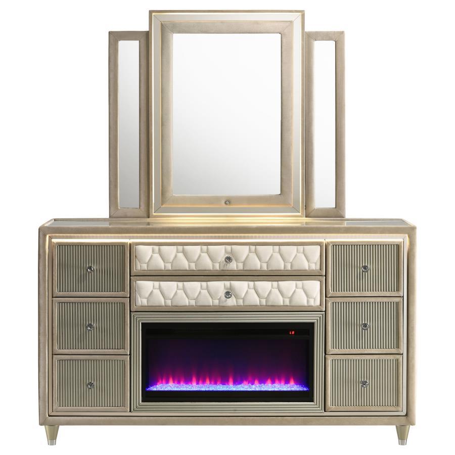 Lorient - 8 - Drawer LED Flame Box Dresser And Mirror - Ivory Camel Dresser & Mirror modern furniture Contempo Furniture