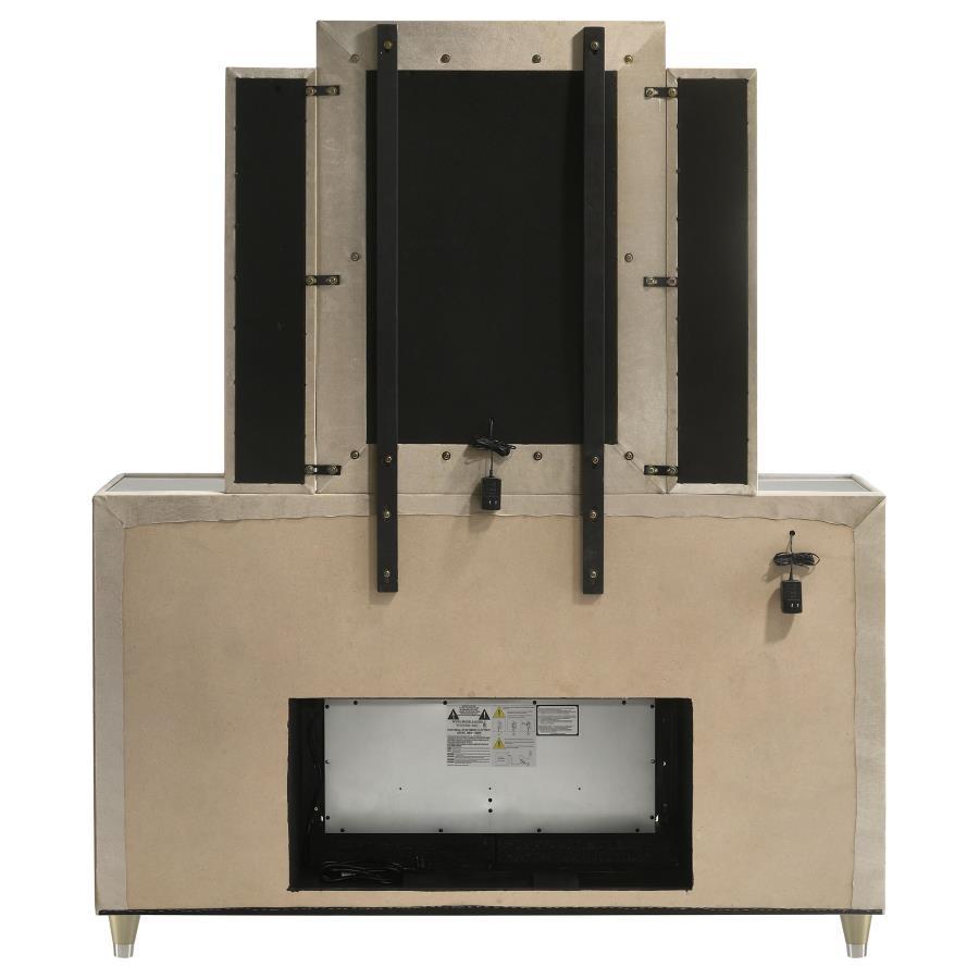 Lorient - 8 - Drawer LED Flame Box Dresser And Mirror - Ivory Camel Dresser & Mirror modern furniture Contempo Furniture