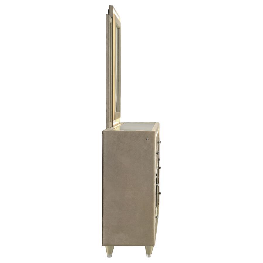 Lorient - 8 - Drawer LED Flame Box Dresser And Mirror - Ivory Camel Dresser & Mirror modern furniture Contempo Furniture