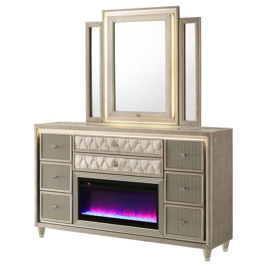 Lorient - 8 - Drawer LED Flame Box Dresser And Mirror - Ivory Camel Dresser & Mirror modern furniture Contempo Furniture