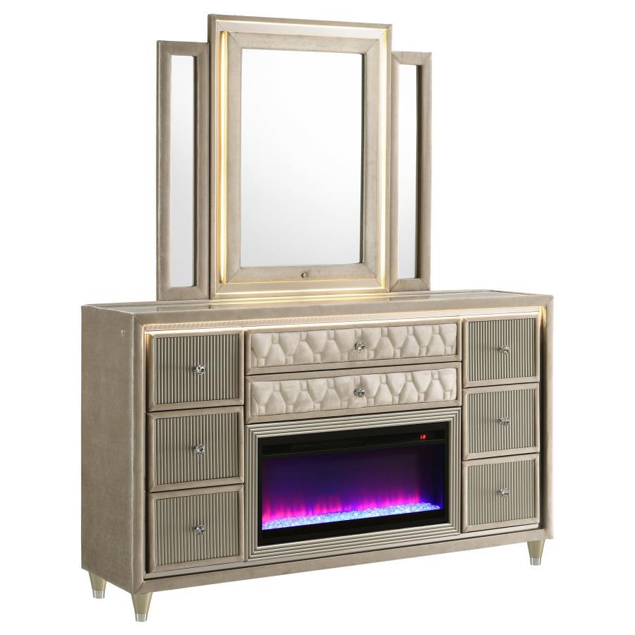 Lorient - 8 - Drawer LED Flame Box Dresser And Mirror - Ivory Camel Dresser & Mirror modern furniture Contempo Furniture