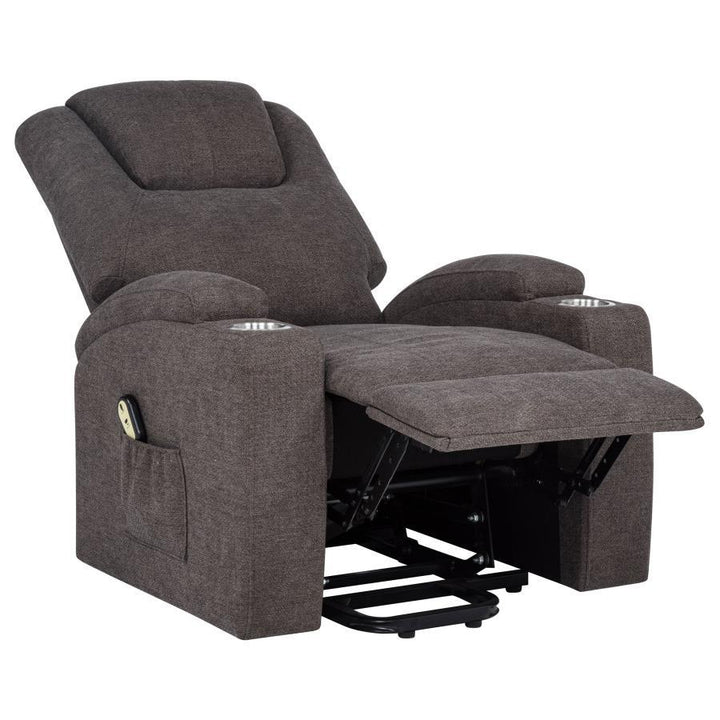 Louie - Chenille Upholstered Power Lift Massage Chair - Brown Lift Chair modern furniture Contempo Furniture