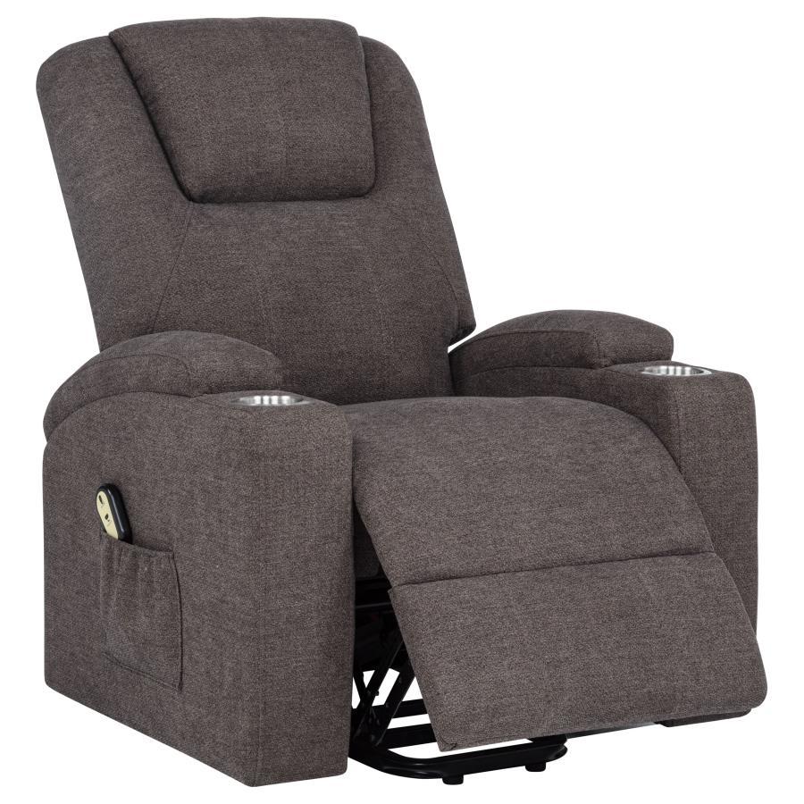 Louie - Chenille Upholstered Power Lift Massage Chair - Brown Lift Chair modern furniture Contempo Furniture