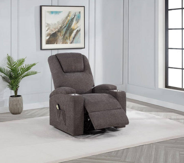 Louie - Chenille Upholstered Power Lift Massage Chair - Brown Lift Chair modern furniture Contempo Furniture