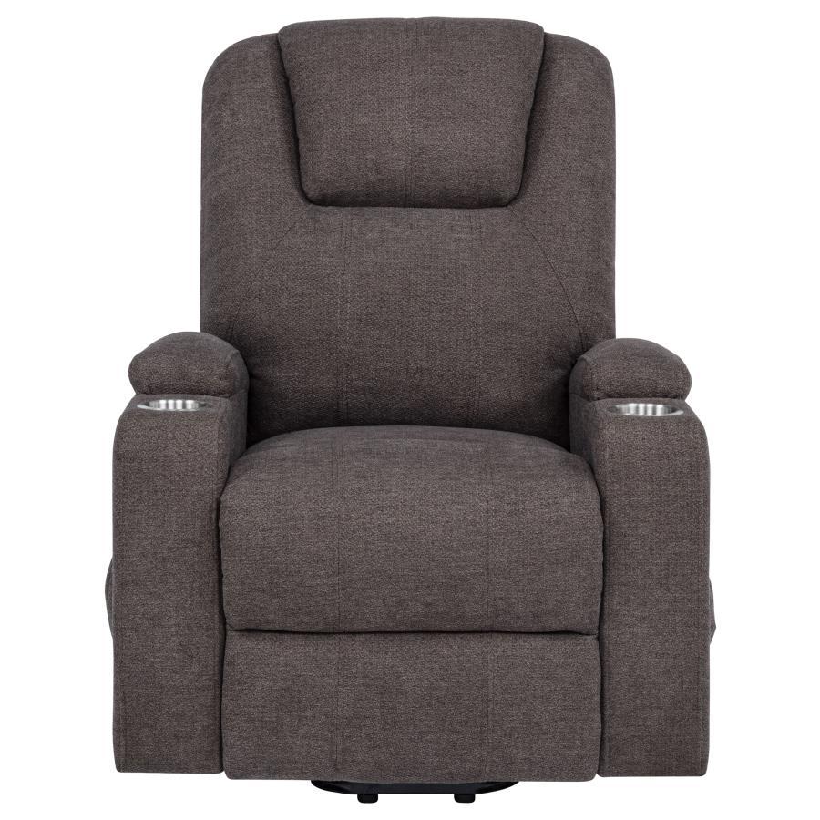 Louie - Chenille Upholstered Power Lift Massage Chair - Brown Lift Chair modern furniture Contempo Furniture