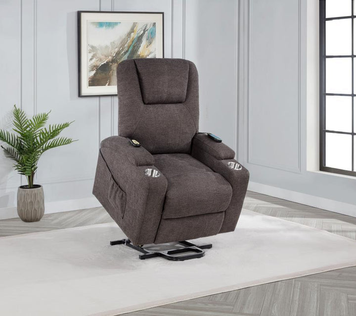 Louie - Chenille Upholstered Power Lift Massage Chair - Brown Lift Chair modern furniture Contempo Furniture